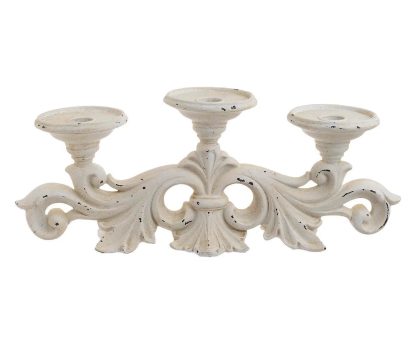 Portacandele da tre candele bianco shabby chic - immagine 2