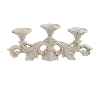 Portacandele da tre candele bianco shabby chic