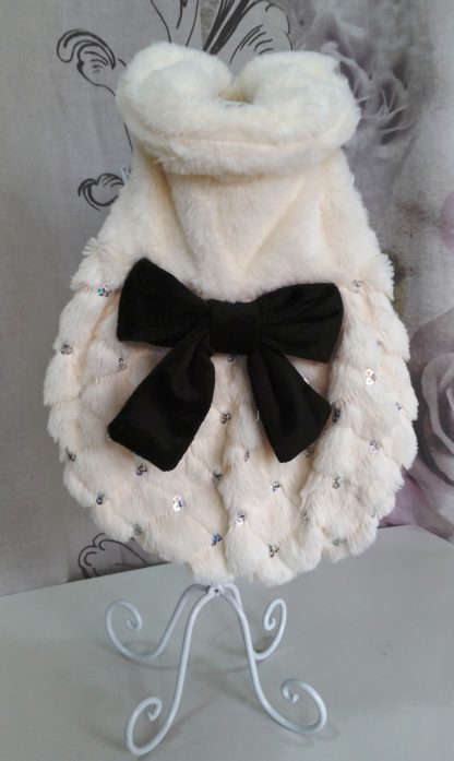Cappotto bianco con fiocco e brillantini per piccolo cane o gatto - immagine 2