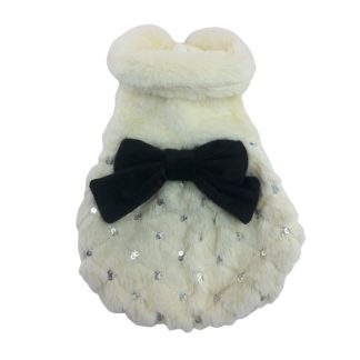 Cappotto bianco con fiocco e brillantini per piccolo cane o gatto