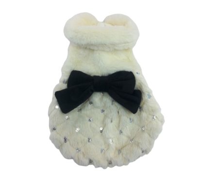 Cappotto bianco con fiocco e brillantini per piccolo cane o gatto
