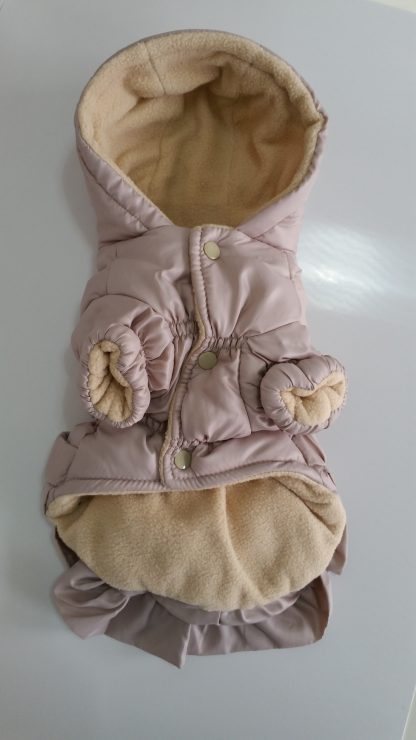 Piumino cappotto con volant beige per piccolo cane o gatto - immagine 4