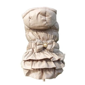 Piumino cappotto con volant beige per piccolo cane o gatto
