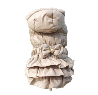 Piumino cappotto con volant beige per piccolo cane o gatto