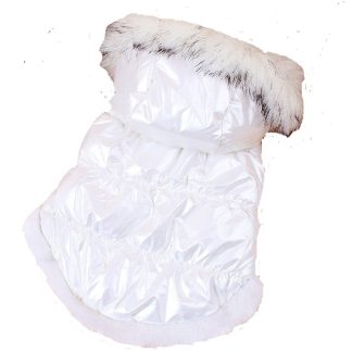 Piumino imbottito bianco con cappuccio per piccolo cane o gatto