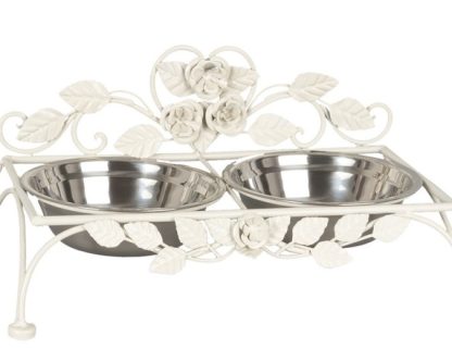 Mangiatoia a doppia ciotola con supporto in ferro in stile shabby chic - immagine 2