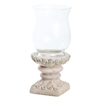 Portacandela con base intagliata a rose shabby chic