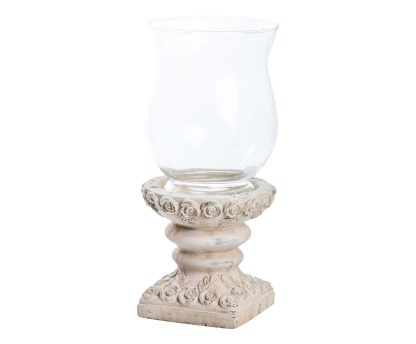 Portacandela con base intagliata a rose shabby chic