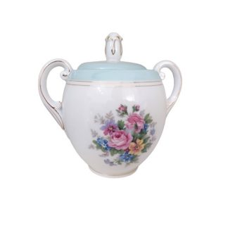 Zuccheriera bianca e celeste con decoro fiori - vintage