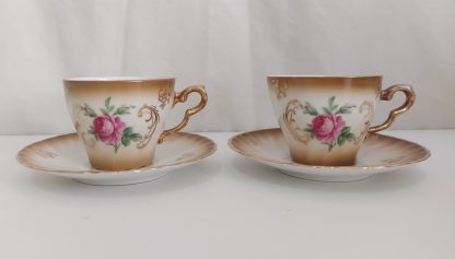 Coppia tazzine bianco e oro con fiore rosa - vintage - immagine 2