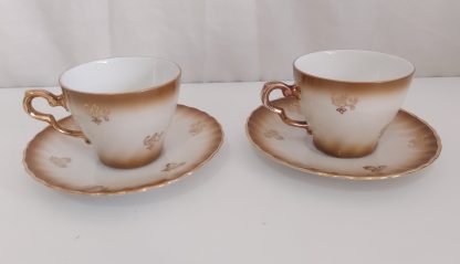 Coppia tazzine bianco e oro con fiore rosa - vintage - immagine 3