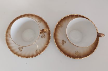 Coppia tazzine bianco e oro con fiore rosa - vintage - immagine 4