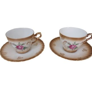 Coppia tazzine bianco e oro con fiore rosa - vintage