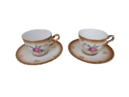 Coppia tazzine bianco e oro con fiore rosa - vintage
