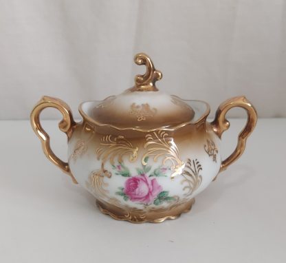 Zuccheriera beige e oro con fiore rosa - vintage - immagine 2