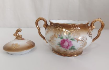 Zuccheriera beige e oro con fiore rosa - vintage - immagine 3