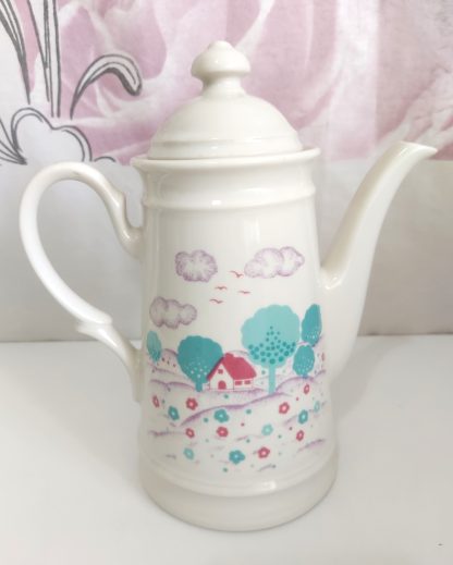 Teiera con decoro casette e alberi - vintage - immagine 2