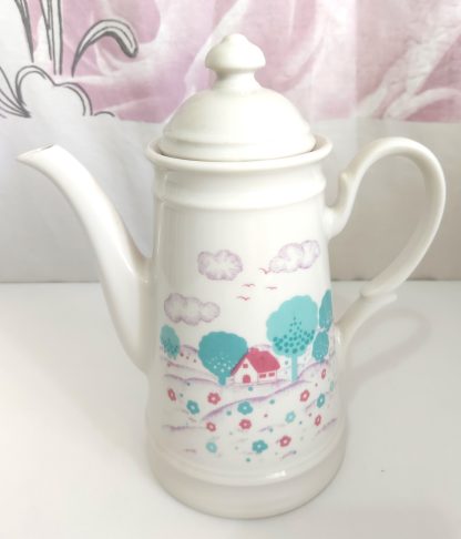 Teiera con decoro casette e alberi - vintage - immagine 3