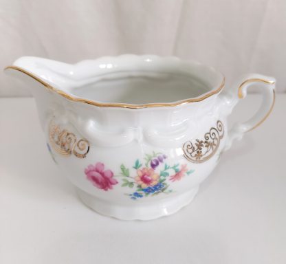 Lattiera bianca con bordi oro e decoro fiori - vintage - immagine 2