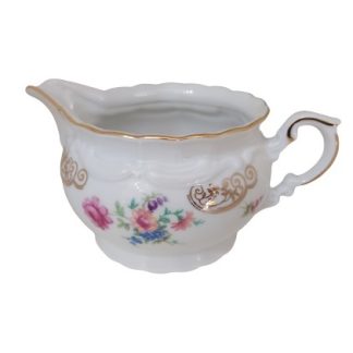Lattiera bianca con bordi oro e decoro fiori - vintage