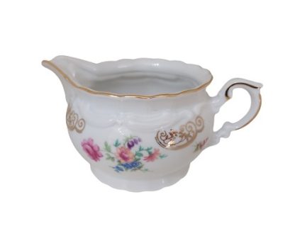 Lattiera bianca con bordi oro e decoro fiori - vintage
