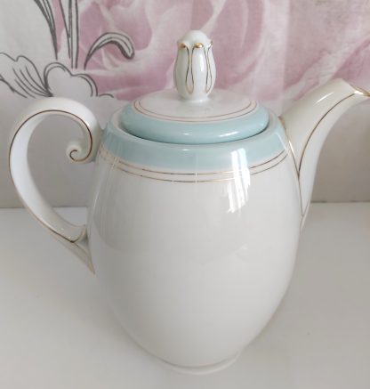 Teiera bianca e celeste con decoro fiori – vintage - immagine 4