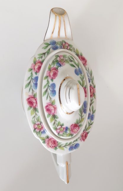 Piccola teiera Limoges bianca con decoro di fiori celesti e rosa - vintage - immagine 5