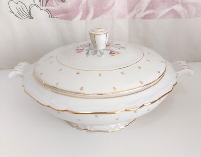 Zuppiera in porcellana bianca e oro con decoro fiori - vintage - immagine 2