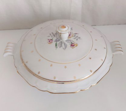 Zuppiera in porcellana bianca e oro con decoro fiori - vintage - immagine 3
