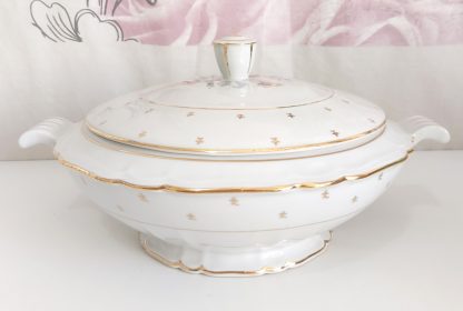 Zuppiera in porcellana bianca e oro con decoro fiori - vintage - immagine 4
