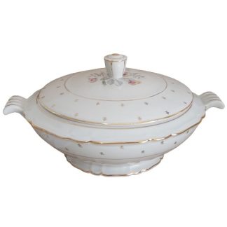 Zuppiera in porcellana bianca e oro con decoro fiori - vintage