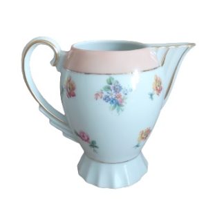 Lattiera Limoges bianca e rosa con fiori - vintage