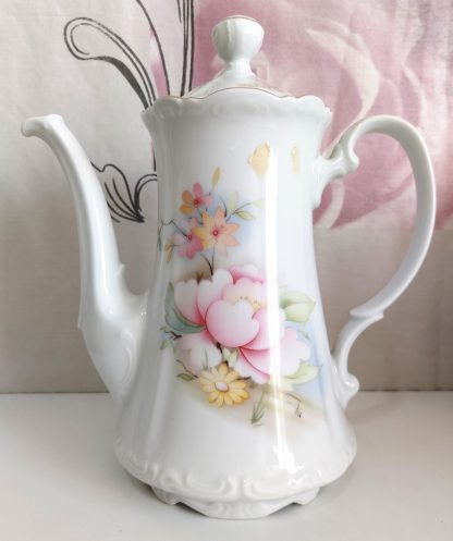 Teiera Limoges alta bianca con decoro fiori - vintage - immagine 3