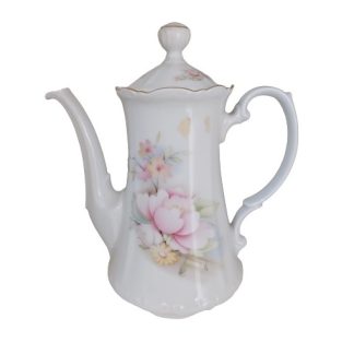 Teiera Limoges alta bianca con decoro fiori - vintage
