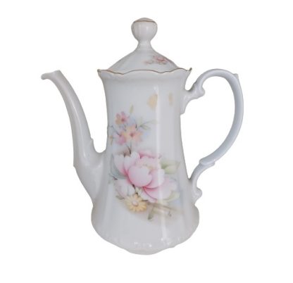 Teiera Limoges alta bianca con decoro fiori - vintage