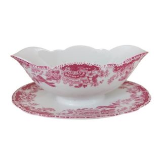 Salsiera decoro fiori e uccellini rosa - vintage
