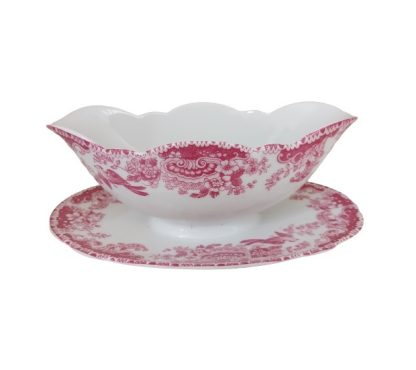 Salsiera decoro fiori e uccellini rosa - vintage