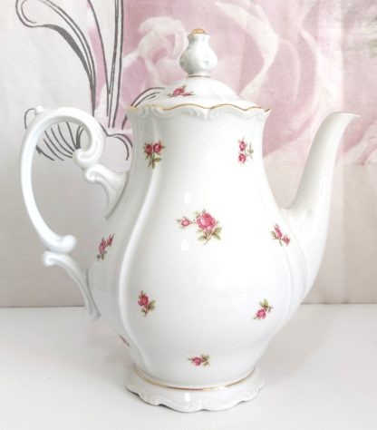 Teiera porcellana bianca con rose - vintage - immagine 2