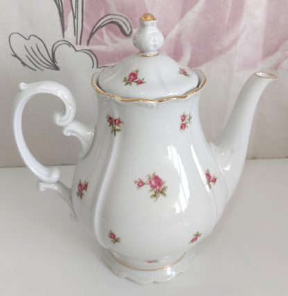 Teiera porcellana bianca con rose - vintage - immagine 3