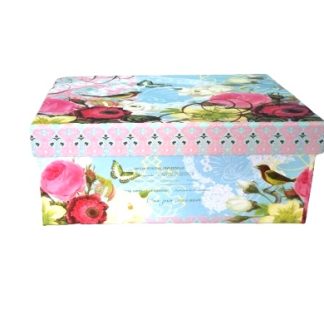 Scatola celeste rose e uccellini