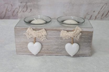 Portacandela grigio con cuori e pizzo - immagine 2