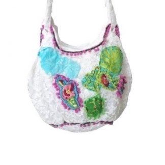 Borsa grande in pizzo bianco con applicazioni colorate